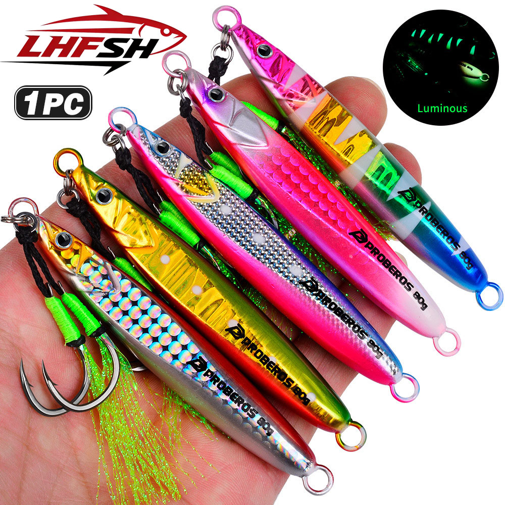 Fishing Lure Buzzbait - LHFSH 発光メタルジグ釣りルアー ハードベイト 20g-80g スロージギングベイト トレブルフック付き