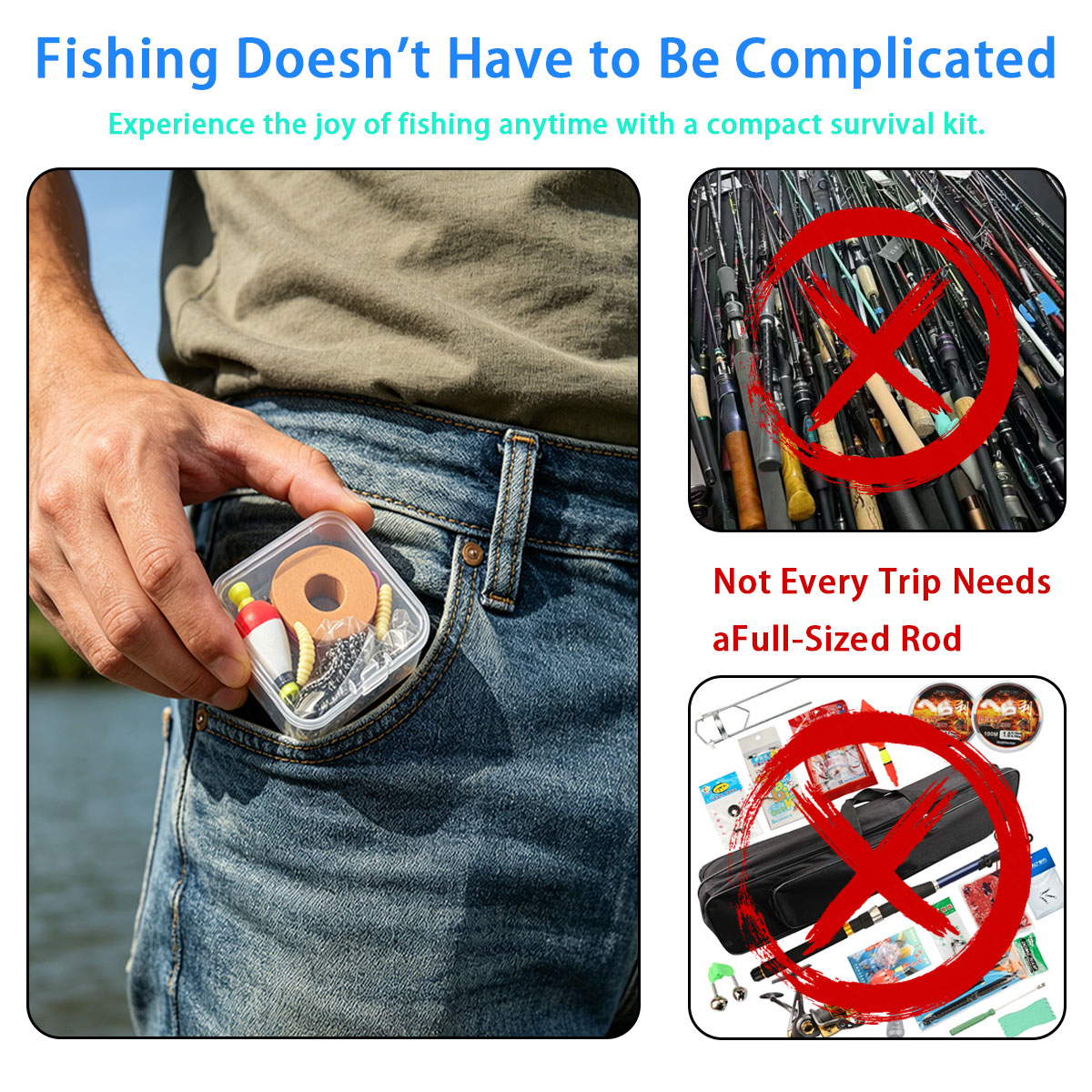 Fishing Lure Making Kit - ポータブル緊急釣り具セット、ポータブル屋外緊急釣りキット（浮き、フック、ルアー、釣り糸、収納ボックス付き）