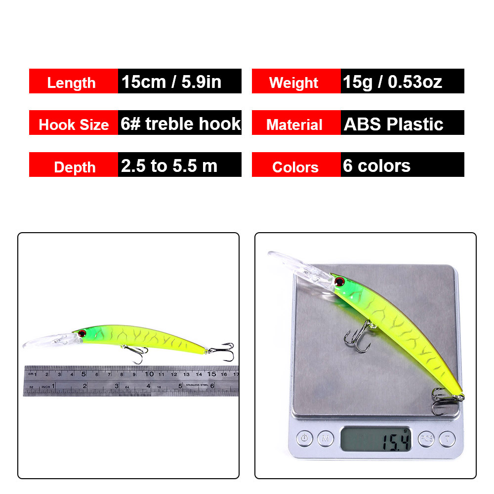 1 個 15 センチメートル 15 グラムディープダイビング - Fishing Lure Jerkbait のレビューと価格
